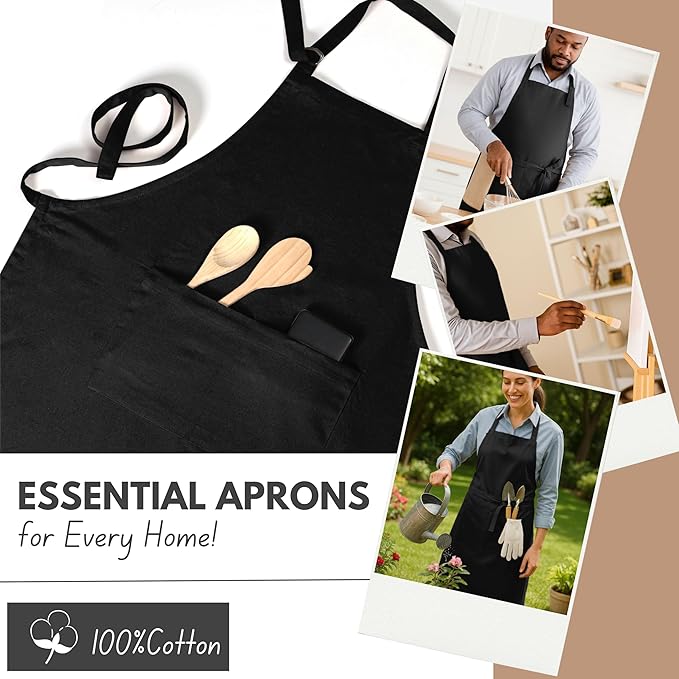 Native Fab Kitchen Apron 2 Pack - 100% Cotton Adjustable, Durable Apron with Pockets, Perfect for Cooking, Baking, Grilling