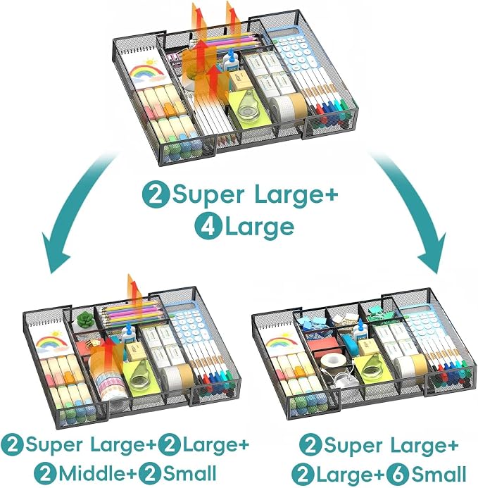 Expandable Desk Drawer Organizer, 10 Adjustable Compartments, expands from 8.74 - Image 8