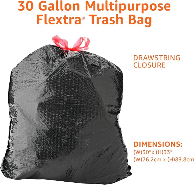 Amazon Basics 30 Gallon Flextra Strength Multipurpose Drawstring Trash Bags - Image 3