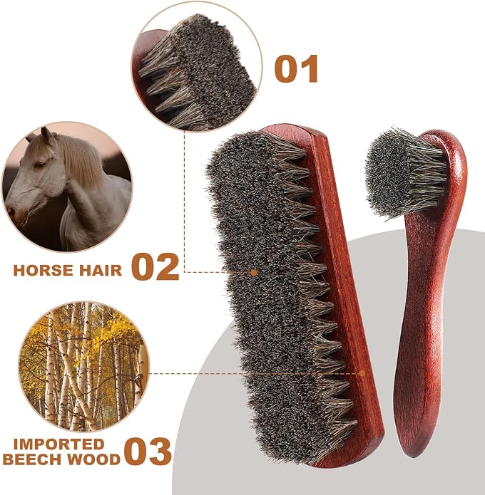 Rolett 4-Piece Horsehair Shoe Brush Shine Kit, Horse Hair Brush - Image 4