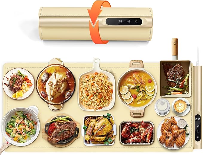 Graphene Food Warming Mat, Extra Large (XXL 36”x 16") Electric Warming Tray with 6 Temp Settings, Portable Food Warmers for Buffets Party Countertop, Practical Gifts for Mom Wife, Beige