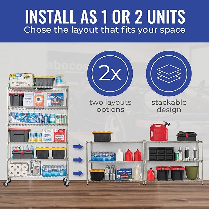 SafeRacks - NSF Certified Storage Shelves, Zinc, Heavy Duty Steel Wire Unit with Wheels and Adjustable Feet, Garage or Bakers Rack, Kitchen, Pantry Shelf - (24"x48"x72" 4-Tier) (Silver)