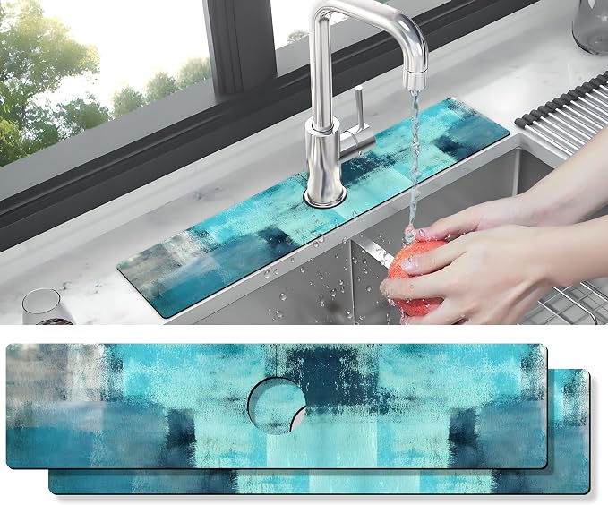Kitchen Sink Splash Guard Faucet Mat -2 PC Super Absorbent Fast Drying Mat Sink by THIDEAPE