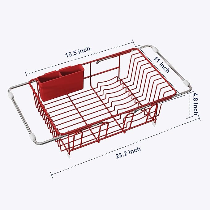 JASIWAY Red Dish Drying Rack in Sink, Dish Drainer - Image 7