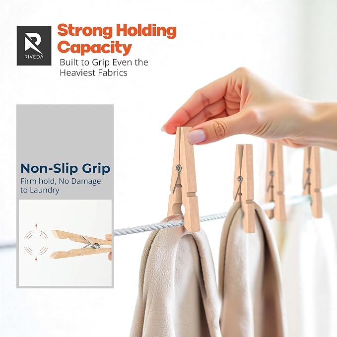 50pcs Wooden Clothes Pins with Storage Bag, 2.9 Inch Natural Wood Clothespins - Image 5