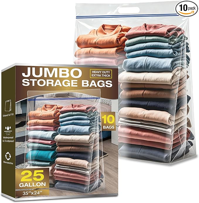 10 Pack 25 Gallon Jumbo Storage Bags by VacPackStorageMovingExp