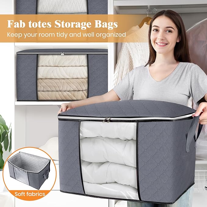 90L Clothes Storage, Foldable Thick Fabric Blanket Storage Bags | Foldable - Image 5