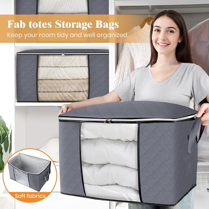 90L Clothes Storage, Foldable Thick Fabric Blanket Storage Bags | Foldable - Image 5