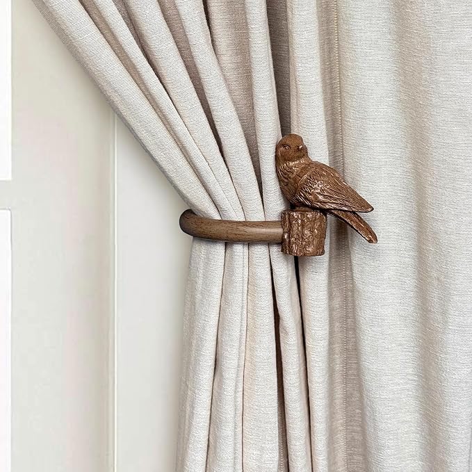 Curtain Drapery Holdbacks with Resin Bird, Wall Mount Drapery Hooks Holders by ILAISIHOME