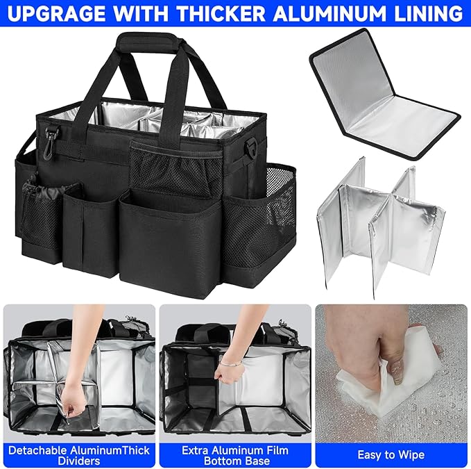 Cleaning Caddy Bag, Large Cleaning Supplies Organizer for Housekeepers, Housekeeping Caddy with Handle and Detachable Padded Cushion, Black