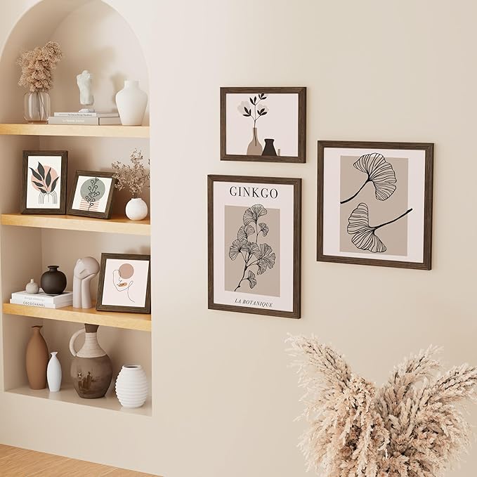 Vittanly 6x8 Picture Frame, Solid Wood Frame with Plexiglass, Includes 4x6 Mat, Wall Hanging or Tabletop for Photos, Home Decor, Brown, 1 Pack