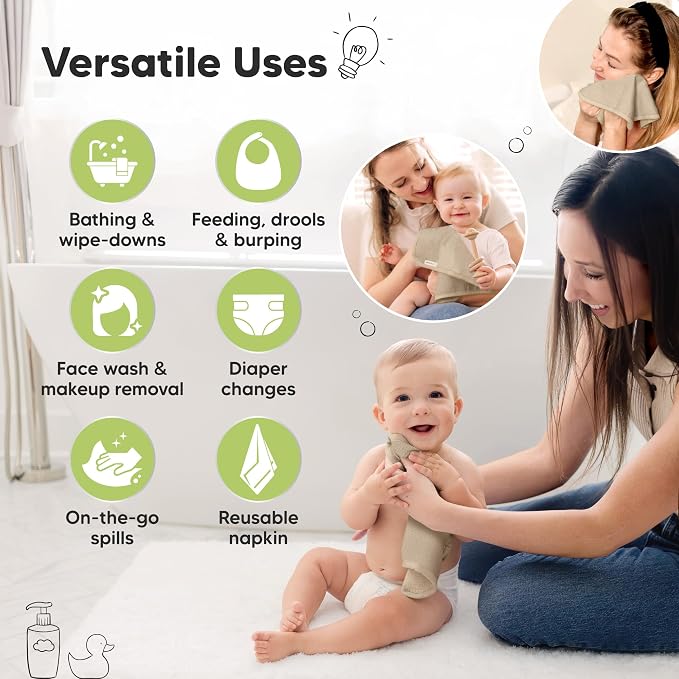 6-Pack Baby Washcloths, Soft Absorbent Washcloths - Image 6