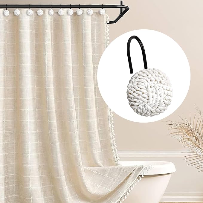 Sunlit Boho Knots Shower Curtain Hooks, Home Decorative White Shower Curtain - Image 5