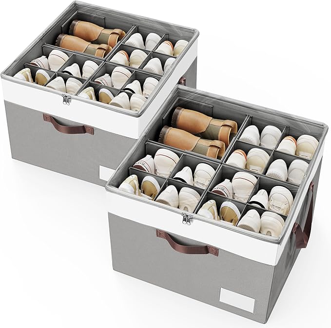 Criusia Shoe Organizer for Closet, 2 Pack Foldable Shoe Storage Organizer Box by Criusia