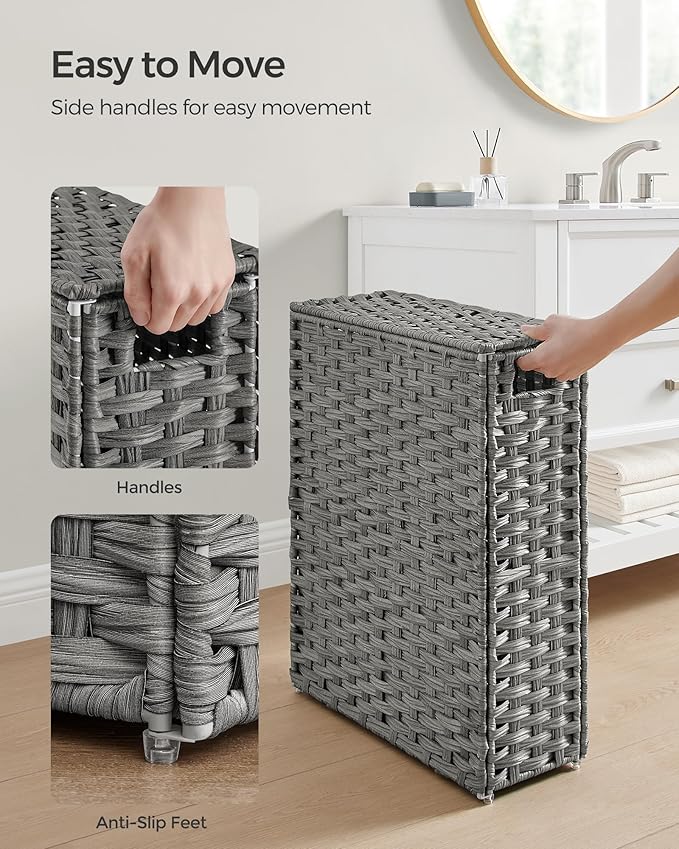 SONGMICS Laundry Hamper with Lid, 14.5 Gal Synthetic Rattan - Image 4