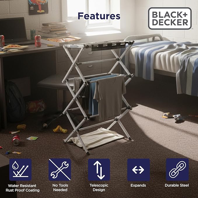 BLACK+DECKER Space Saving 3-Tier Expandable Clothes Drying Rack, Foldable - Image 5
