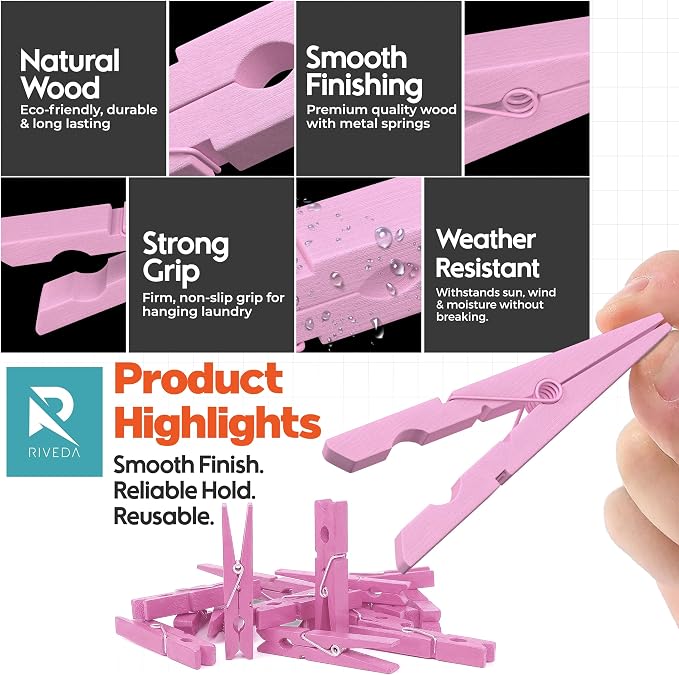 50 Pack Colored Clothes Pins Wooden - Image 4