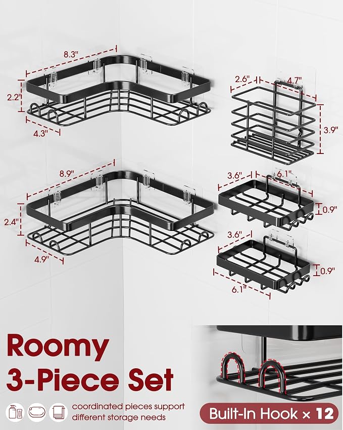 Sakugi Corner Shower Caddy, Soap & Toothbrush Holder - Image 2