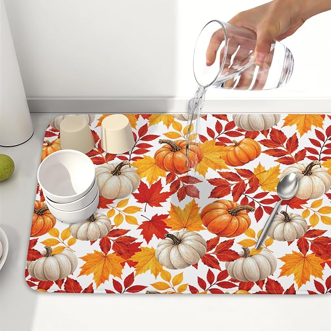 Fall Pumpkin Dish Drying Mat for Kitchen Counter 18x24 Inch Autumn Pumpkins - Image 6