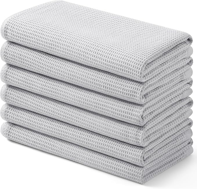 Homaxy 100% Cotton Waffle Weave Kitchen Towels, 6 Pack, Light Grey by Homaxy