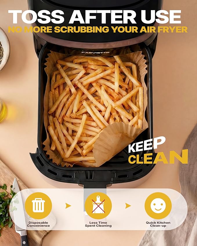 Katbite Air Fryer Liners Disposable - 8.6x5.5'' 130PCS Rectangle Paper Liners, Thick Airfryer Parchment Paper Liners for Dual Air Fryer, DZ201, DZ401, FG551