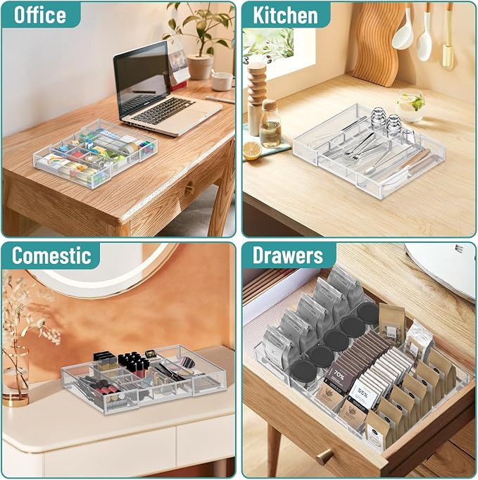 Expandable Desk Drawer Organizer, 10 Adjustable Compartments, expands from 8.74 - Image 7