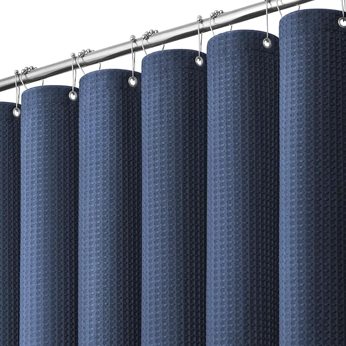 Dynamene Stall Waffle Shower Curtain 256 GSM Heavy Fabric 36x72 Navy Blue by Dynamene