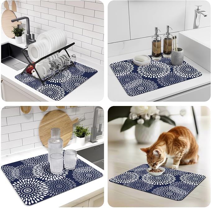 Dish Drying Mat Absorbent Kitchen Counter Mat Rubber Backing Draining Mat | - Image 7