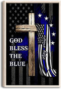 Personalized Police Poster & Framed Canvas, God Bless The Blue Home Office Decor, Custom Name Bedroom Living Room Aesthetic Wall Art Gift For Police Officer, Policeman, Husband, Men