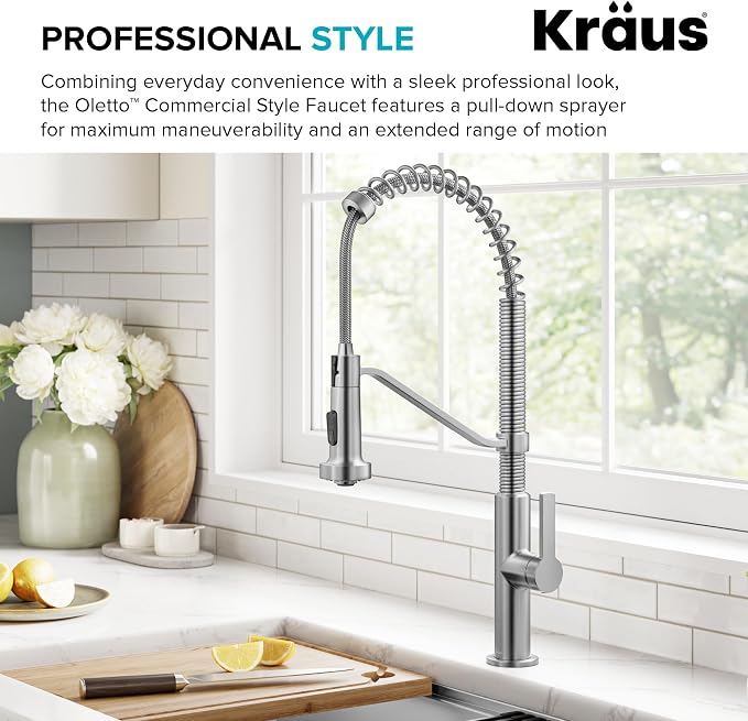 KRAUS Oletto Commercial Style 2-Function Single Handle Pull Down Kitchen Faucet - Image 2