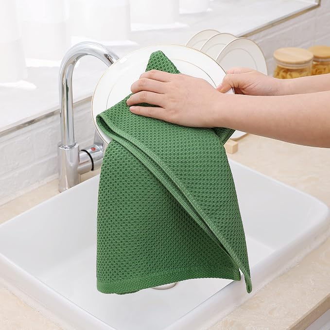 Homaxy 100% Cotton Waffle Weave Kitchen Dish Towels 8-Pack, Grass Green | 13 x - Image 4