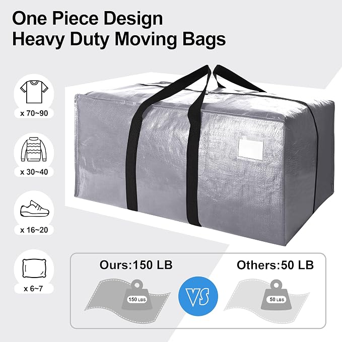 6 Pack Heavy Duty Extra Large Moving Bags W/Backpack Straps - Image 5