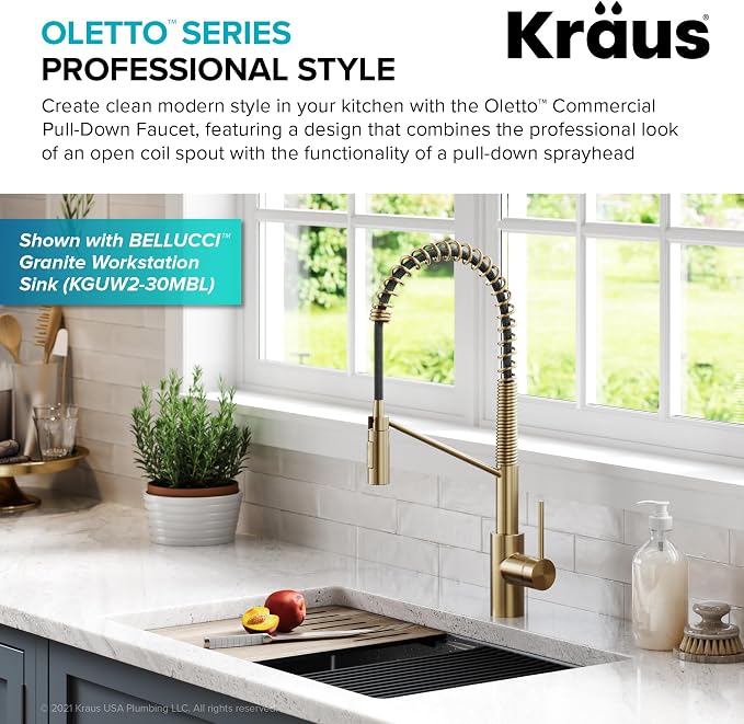 KRAUS Oletto Commercial Style Single Handle Pull Down Kitchen Faucet - Image 2