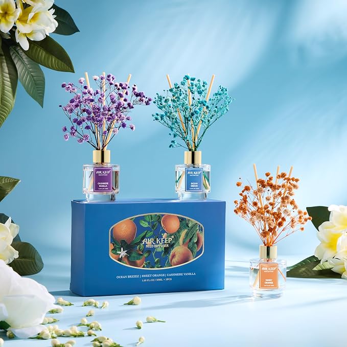 Reed Diffuser Set of 3, Ocean Breeze Sweet Orange Cashmere Vanilla Oil Reed - Image 5