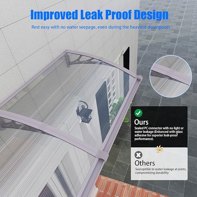 Awning for Door Entrance,40x40 Inches Awnings for Doors with Separate Drainage,Front Door Awning Exterior,Polycarbonate UV, Rain, and Snow Protection for Porch,Patio,Window,Deck
