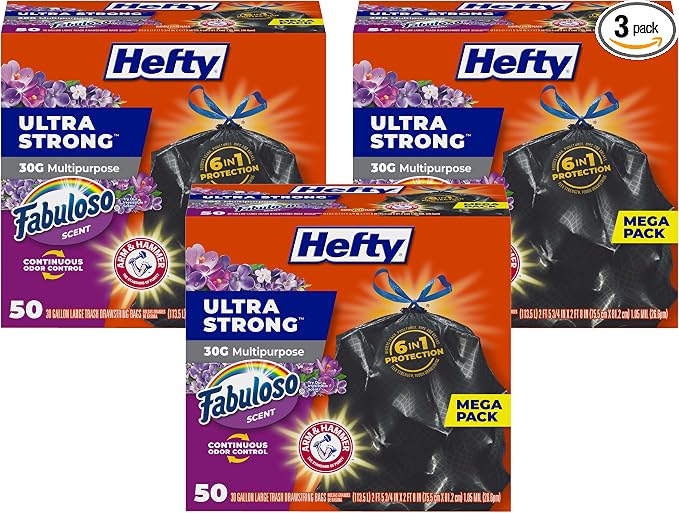Hefty Ultra Strong 30 Gallon Trash Bags, Large Bags 30 Gallon Size, Break by Hefty