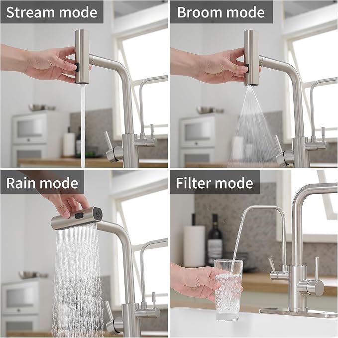 Kitchen Faucets with Water Filter and Pull Down Sprayer, Waterfall Kitchen Sink - Image 2