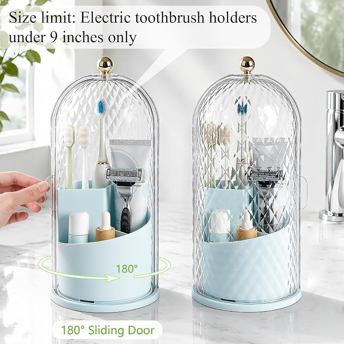 Toothbrush Holder with Cover for Bathroom Countertop, Toothpaste, Self Draining - Image 5