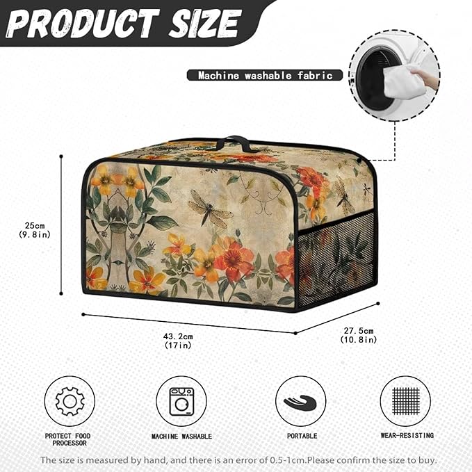 Vintage Flower Slow Cooker Dust Cover Oval 6-8 Qt Dragonfly Crock Pot 6-8 Quart Slow Cooker Cover Dust Cover Fits for Most 6-8 Quart Oval Slow Cooker Convenient
