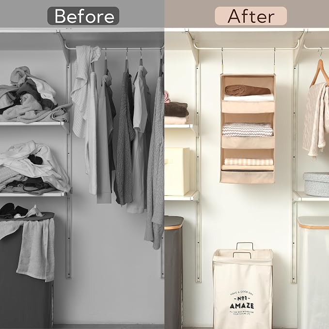 GRANNY SAYS 3-Shelf Hanging Closet Organizer, Foldable Storage, Khaki | 33 lb - Image 7