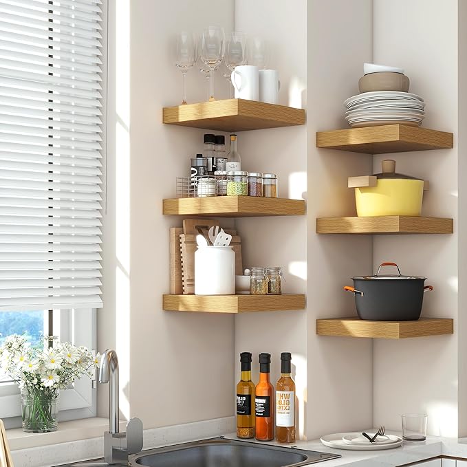 Square Floating Shelves for Wall 12"W x 12"D x 1.4"H, Small Engineered Wood Wall Shelves with Invisible Brackets for Living Room Bedroom Bathroom Office Kitchen Storage & Decor, Oak Finish, Set of 3