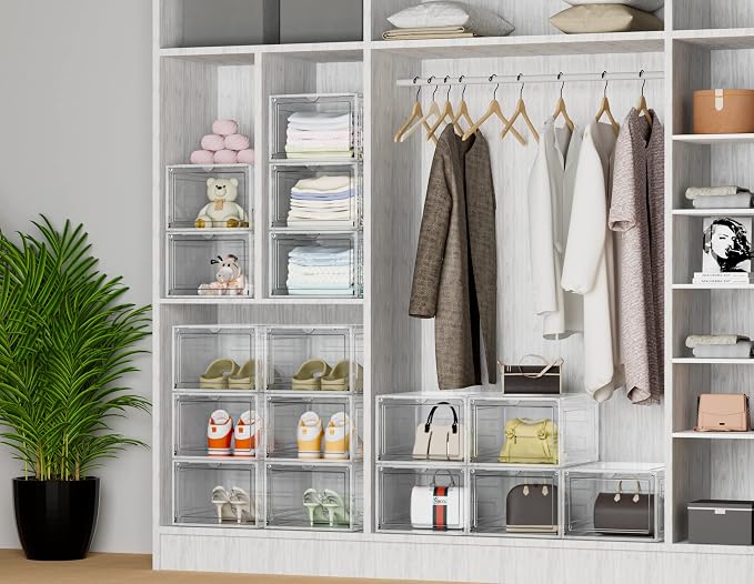HOMIDEC Shoe Storage, 8 Pack Shoe Organizer Clear Hard Plastic Shoe Box - Image 6