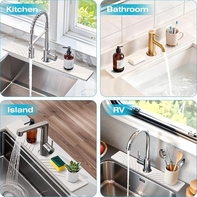 SpaceHacks Stone Faucet Mat for Kitchen Sink 23.7x4 in, Water Splash Guard - Image 6