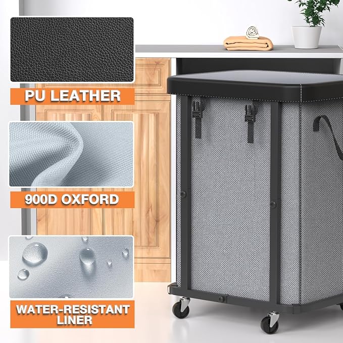 Laundry Basket with Wheels, 150L Rolling Hamper Carts - Image 2
