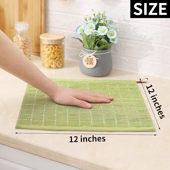 Homaxy 100% Cotton Terry Kitchen Dish Cloths, 12 Pack, Sage Green - Image 4