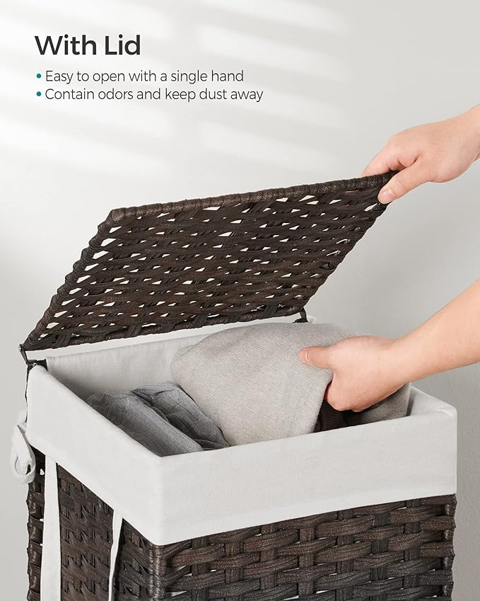 SONGMICS Laundry Hamper with Lid, 17.2 Gallon Synthetic Rattan Clothes Laundry - Image 3