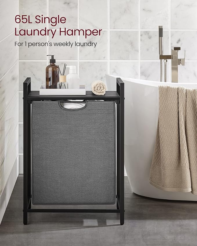 VASAGLE Laundry Hamper with Shelf, 1 Pull-Out Bag, 17.2 Gallons - Image 3