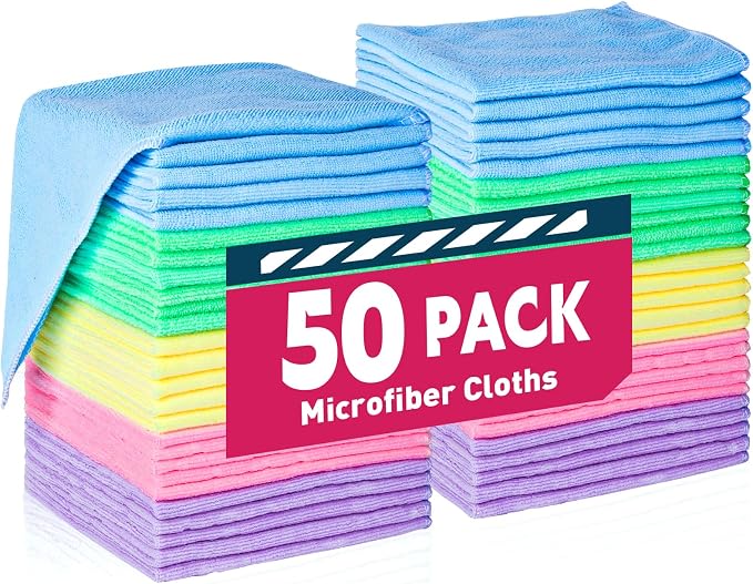 TEAWOO Microfiber Cleaning Cloths-50 Pack, Microfiber Towels Bulk | Cleaning by TEAWOO