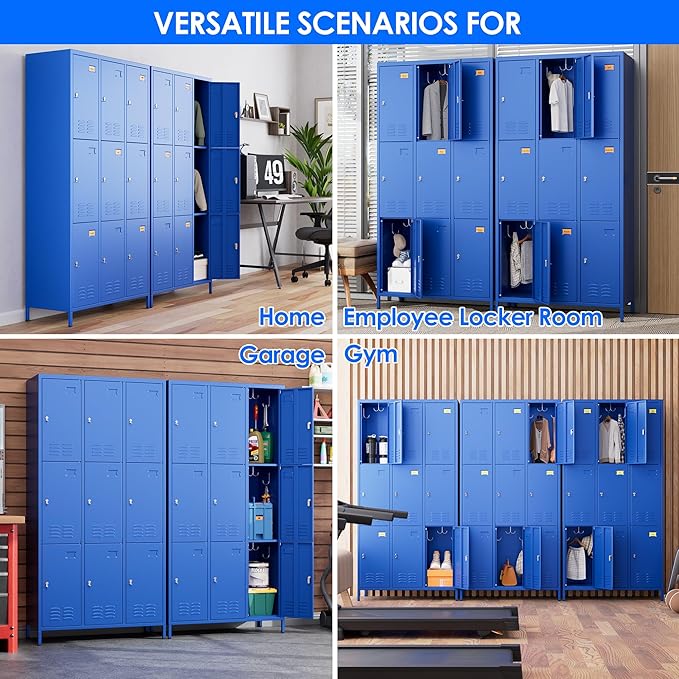 METAN Metal Locker for School Office Gym Bedroom,9 Doors Steel Storage Lockers Cabinet for Employees,Industrial Storage with Padlock,Assembly Required,Blue