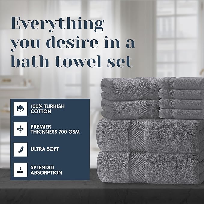 White Classic Luxury Bath Towel Set of 8 Pieces - Image 2